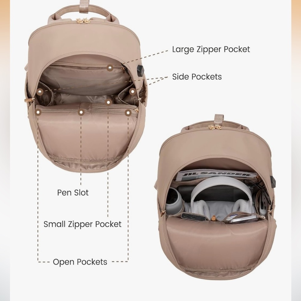 Laptop Backpack for Women 15.6 Inch Laptop Bag with USB Port - Beige - Picture 6 of 11